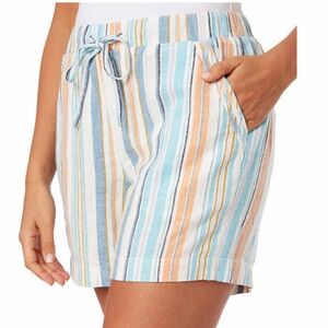 Briggs Linen Blend Striped Casual Drawstring Orange & Blue Shorts Ladies XXL